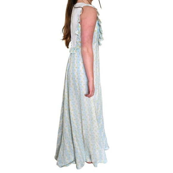 Hilda Hawaii 1970s Maxi Dres Vintage Sleeveless Floral Maxi Ruffle White Bib S - Picture 8 of 11